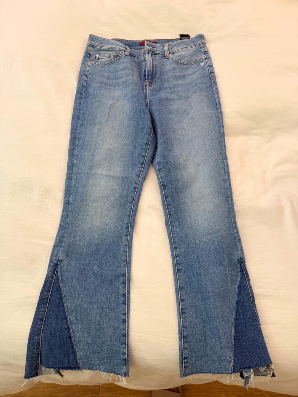 7 For All Mankind Light Blue Cropped Jeans with Flare Panels